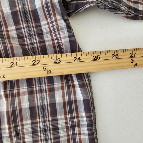 Wrangler Mens Western Shirt Large Button Down Long Sleeve Brown Plaid Cowboy - Picture 7 of 10